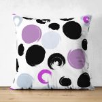 Çift Taraflı Beyaz Zeminli Renkli Yuvarlak Desenli Dijital Baskılı Modern Süet Yastık Kırlent Kılıfı Realhomes