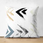 - Suet-K-7745-Gorsel1 - Realhomes Çift Taraflı Beyaz Zemin Üzerinde Renkli Geometrik Şekilli Dijital Baskılı Modern Süet Yastık Kılıfı Realhomes