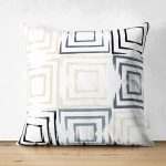 Çift Taraflı Beyaz Zemin Üzerinde Renkli Geometrik Şekilli Dijital Baskılı Modern Süet Yastık Kılıfı Realhomes