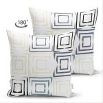 Çift Taraflı Beyaz Zemin Üzerinde Renkli Geometrik Şekilli Dijital Baskılı Modern Süet Yastık Kılıfı Realhomes