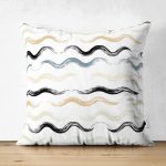 Çift Taraflı Beyaz Zeminli Renkli Zigzag Desenli Dijital Baskılı Modern Süet Yastık Kırlent Kılıfı Realhomes