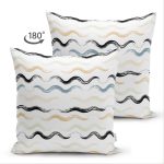 Çift Taraflı Beyaz Zeminli Renkli Zigzag Desenli Dijital Baskılı Modern Süet Yastık Kırlent Kılıfı Realhomes