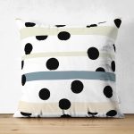 Çift Taraflı Beyaz Zemin Üzerinde Puantiye Desenli Dijital Baskılı Modern Süet Yastık Kırlent Kılıfı Realhomes