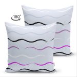 Çift Taraflı Renkli Zeminli Modern Soyut Çizimli Dijital Baskılı Modern Süet Yastık Kırlent Kılıfı Realhomes