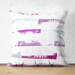 Çift Taraflı Beyaz Zemin Üzerinde Soyut Renkli Çizgili Süet Yastık Kırlent Kılıfı Realhomes