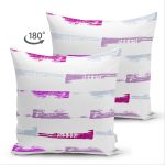 Çift Taraflı Beyaz Zemin Üzerinde Soyut Renkli Çizgili Süet Yastık Kırlent Kılıfı Realhomes