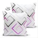 Çift Taraflı Beyaz Zeminli Renkli Modern Desenli Dijital Baskılı Modern Süet Yastık Kırlent Kılıfı Realhomes