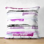 Çift Taraflı Beyaz Zemin Üzerinde Renkli Çizgili Dijital Baskılı Modern Süet Yastık Kırlent Kılıfı Realhomes
