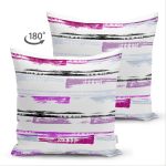 Çift Taraflı Beyaz Zemin Üzerinde Renkli Çizgili Dijital Baskılı Modern Süet Yastık Kırlent Kılıfı Realhomes