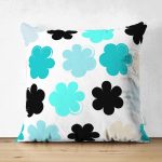 Çift Taraflı Beyaz Zemin Üzerinde Renkli Desenli Dijital Baskılı Modern Süet Yastık Kırlent Kılıfı Realhomes