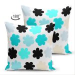 Çift Taraflı Beyaz Zemin Üzerinde Renkli Desenli Dijital Baskılı Modern Süet Yastık Kırlent Kılıfı Realhomes