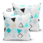 Çift Taraflı Beyeaz Zemin Üzerinde Renkli Modern Geometrik Desenli Süet Yastık Kırlent Kılıfı Realhomes