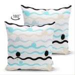 Çift Taraflı Beyaz Zeminli Renkli Zigzag Desenli Dijital Baskılı Modern Süet Yastık Kırlent Kılıfı Realhomes