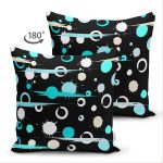Çift Taraflı Siyah Zeminli Renkli Puantiyeli Dijital Baskılı Modern Süet Yastık Kırlent Kılıfı Realhomes