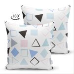 Çift Taraflı Beyaz Zemin Üzerinde Renkli Geometrik Desenli Dijital Baskılı Modern Süet Yastık Kılıfı Realhomes