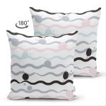 Çift Taraflı Beyaz Zemin Üzerinde Modern Çizgili Zigzag Desen Modern Süet Yastık Kırlent Kılıfı Realhomes