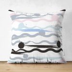 Çift Taraflı Beyaz Zemin Üzerinde Modern Çizgili Zigzag Desen Modern Süet Yastık Kırlent Kılıfı Realhomes