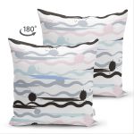 Çift Taraflı Beyaz Zemin Üzerinde Modern Çizgili Zigzag Desen Modern Süet Yastık Kırlent Kılıfı Realhomes