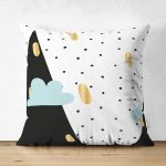 Çift Taraflı Beyaz Zemin Üzerinde Gold Detaylı Modern Manzara Desenli Süet Yastık Kırlent Kılıfı Realhomes