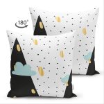 Çift Taraflı Beyaz Zemin Üzerinde Gold Detaylı Modern Manzara Desenli Süet Yastık Kırlent Kılıfı Realhomes