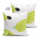 Çift Taraflı Beyaz Zemin Üzerinde Modern Renkli Yaprak Desenli Modern Süet Yastık Kırlent Kılıfı Realhomes