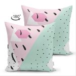 Çift Taraflı Beyaz Zeminli Renkli Modern Desenli Dijital Baskılı Modern Süet Yastık Kırlent Kılıfı Realhomes