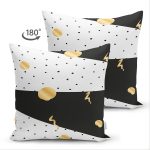 Çift Taraflı Beyaz Zemin Üzerinde Gold Detaylı Siyah Puantiye Desenli Süet Yastık Kırlent Kılıfı Realhomes