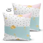 Çift Taraflı Beyaz Zemin Üzerinde Gold Detaylı Renkli Puantiye Desenli Süet Yastık Kırlent Kılıfı Realhomes