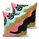 Çift Taraflı Renkli Zemin Üzerinde Gold Detaylı Modern Desenli Modern Süet Yastık Kırlent Kılıfı Realhomes