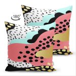 Çift Taraflı Renkli Zemin Üzerinde Gold Detaylı Modern Desenli Modern Süet Yastık Kırlent Kılıfı Realhomes