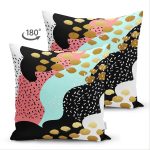 Çift Taraflı Renkli Zemin Üzerinde Gold Detaylı Modern Desenli Modern Süet Yastık Kırlent Kılıfı Realhomes