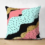 Çift Taraflı Renkli Zemin Üzerinde Gold Detaylı Modern Desenli Modern Süet Yastık Kırlent Kılıfı Realhomes