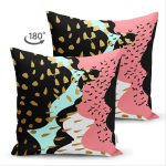 Çift Taraflı Renkli Zemin Üzerinde Gold Detaylı Modern Desenli Modern Süet Yastık Kırlent Kılıfı Realhomes