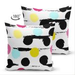 Çift Taraflı Beyaz Zeminli Renkli Puantiye Desenli Dijital Baskılı Modern Süet Yastık Kırlent Kılıfı Realhomes