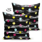 Çift Taraflı Siyah Zemin Üzerinde Renkli Puantiyeli Desenli Modern Süet Yastık Kırlent Kılıfı Realhomes
