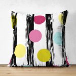 - Suet-K-7796-Gorsel1 - Realhomes Çift Taraflı Beyaz Zeminli Renkli Puantiye Desenli Dijital Baskılı Modern Süet Yastık Kırlent Kılıfı Realhomes