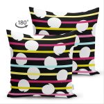 Çift Taraflı Siyah Zemin Üzerinde Modern Çizgili Beyaz Puantiyeli Süet Yastık Kırlent Kılıfı Realhomes