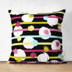 Çift Taraflı Siyah Zemin Üzerinde Modern Çizgili Beyaz Puantiyeli Süet Yastık Kırlent Kılıfı Realhomes