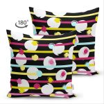 Çift Taraflı Siyah Zemin Üzerinde Modern Çizgili Beyaz Puantiyeli Süet Yastık Kırlent Kılıfı Realhomes