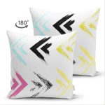 Çift Taraflı Beyaz Zemin Üzerinde Renkli Geometrik Desenli Dijital Baskılı Modern Süet Yastık Kılıfı Realhomes
