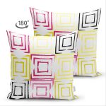 Çift Taraflı Beyaz Zemin Üzerinde Renkli Geometrik Desenli Dijital Baskılı Modern Süet Yastık Kılıfı Realhomes