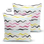 Çift Taraflı Beyaz Zemin Üzerinde Renkli Modern Zigzag Desenli Modern Süet Yastık Kırlent Kılıfı Realhomes