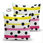 - Suet-K-7805-Gorsel2 - Realhomes Çift Taraflı Beyaz Zemin Üzerinde Modern Renkli Çizgili Siyah Puantiyeli Süet Yastık Kırlent Kılıfı Realhomes