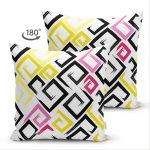 Çift Taraflı Beyaz Zemin Üzerinde Renkli Modern Geometrik Desenli Süet Yastık Kırlent Kılıfı Realhomes