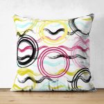 Çift Taraflı Beyaz Zemin Üzerinde Renkli Zigzag Desenli Geometrik Desenli Süet Yastık Kırlent Kılıfı Realhomes