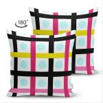 Çift Taraflı Beyaz Zemin Üzerinde Modern Renkli Çizgili Puantiye Desenli Süet Yastık Kırlent Kılıfı Realhomes