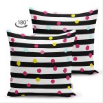 Çift Taraflı Beyaz Zemin Üzerinde Modern Siyah Çizgili Renkli Puantiyeli Süet Yastık Kırlent Kılıfı Realhomes