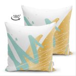 Çift Taraflı Beyaz Zeminli Renkli Modern Desenli Dijital Baskılı Modern Süet Yastık Kırlent Kılıfı Realhomes