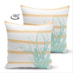 Çift Taraflı Beyaz Zeminli Renkli Modern Çizgili Dijital Baskılı Modern Süet Yastık Kırlent Kılıfı Realhomes