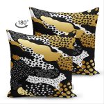 Çift Taraflı Siyah Zemin Üzerinde Gold Detaylı Modern Desenli Modern Süet Yastık Kırlent Kılıfı Realhomes